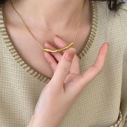ZAKOL European and American Fashion Stainless Steel Gold Color Collar Bone Chain for Women Fashion Short Necklaces Jewelry Good Vibrations