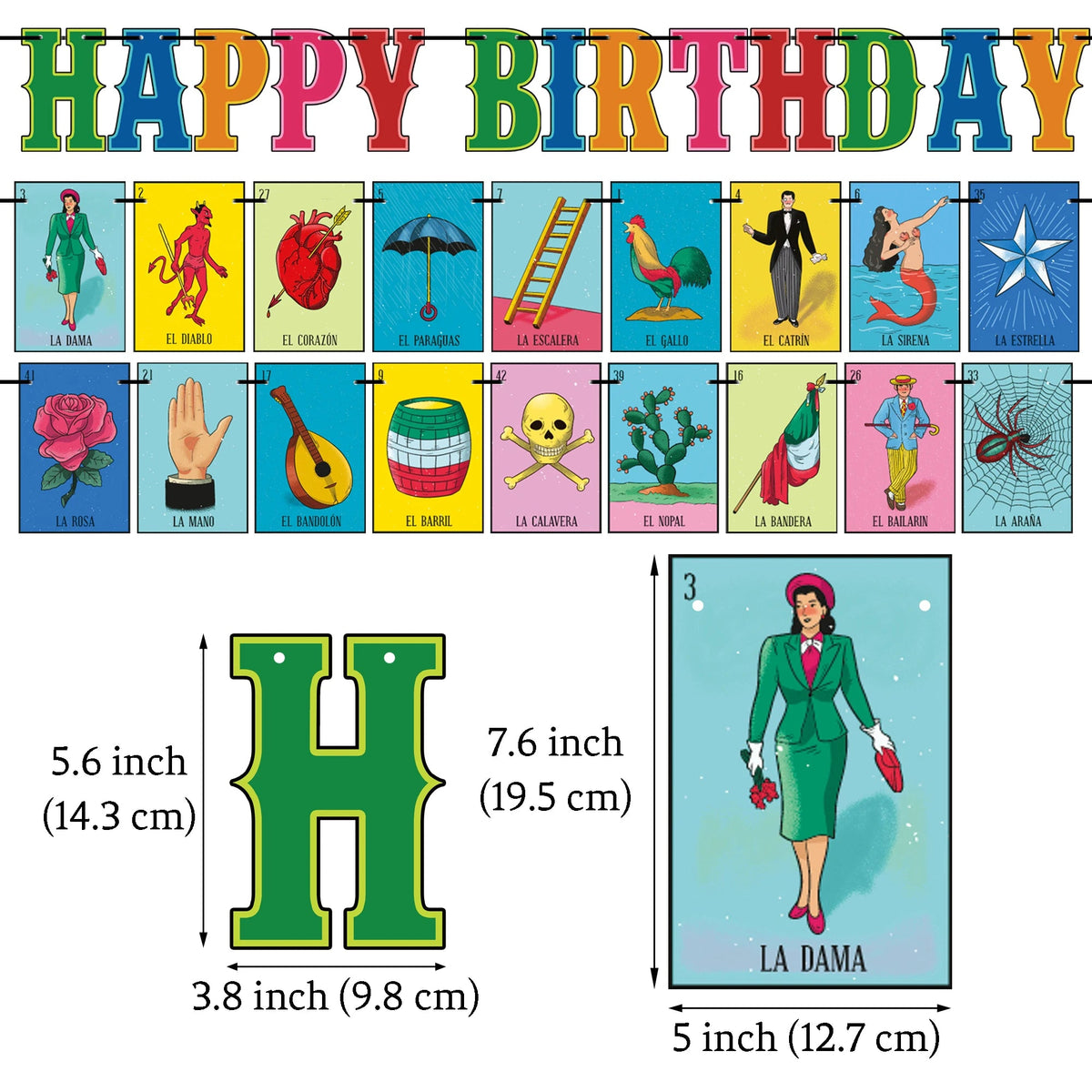 Traditional Colorful Mexican Decoration, Pre-strung Mexican Game Theme Birthday Banner & Cake Cupcake Topper Good Vibrations
