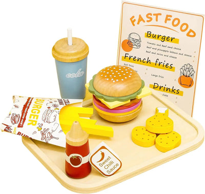 Wooden Play Food Toy Pretend Play Kitchen Accessories Fast Food Hamburger Set Early Educational Montessori Toys For Kids Gifts