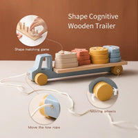 Wooden Baby Toy  Wooden Trailer  Babies Learn Cognitive Toy  Hand And Foot Coordination Toy  Color Recognition Toy  Silicone Toy Good Vibrations