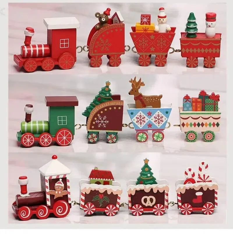 Christmas Train Painted Wooden Plastic  Mini Christmas Tree Train Christmas Decorations Festival Party Xmas Table Top Ornament Good Vibrations