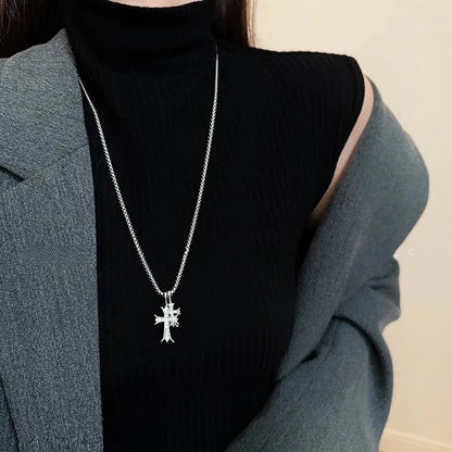 European Cuban Cross Necklace, Hip-Hop Luxury Niche Design, Women’s Long Sweater Chain, Daily/Street Versatile, Perfect Gift Good Vibrations
