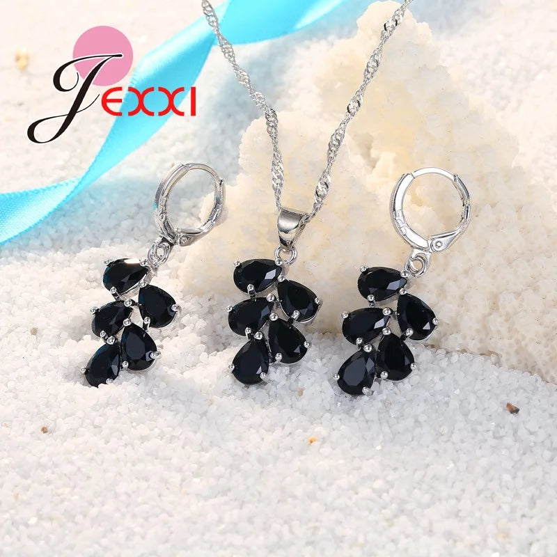 Anniversary Gift For Women Trendy 925 Sterling Silver Color Jewelry Sets Cubic Zirconia Pendants Necklaces Charm Hoop Earrings Good Vibrations Adult Super Store