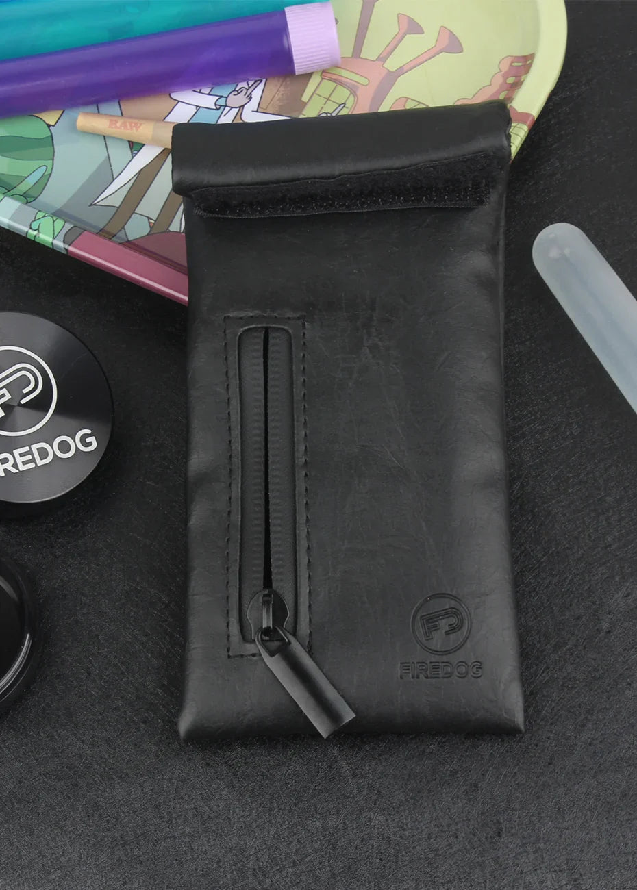 FIREDOG Smoking Smell Proof Pouch, carbon lined PU leather herb bag with zipper, odor protection.