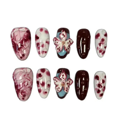 10Pcs Halloween Nails Fake Nails Mid-Length Almond Shape Press on Nails Spotting Design Manicure Arts Good Vibrations