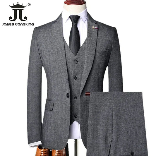 S-6XL (Jacket + Vest + Pants) Retro Gentleman Classic Fashion Plaid Mens Formal Business Slim Suit 3Pces Set Groom Wedding Dress Good Vibrations
