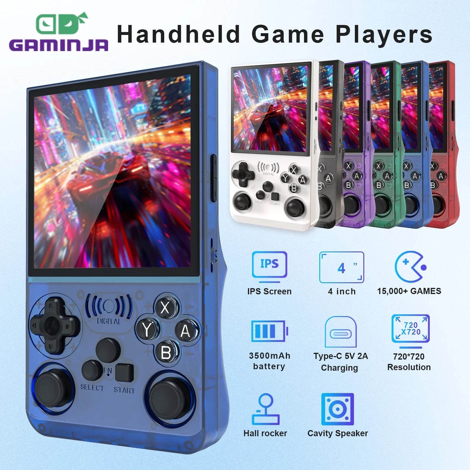 GAMINJA ANS13 Retro Handheld Video Game Console 15000+ Games Built-in Linux 4.0 Inch IPS Screen Portable Pocket Gaming Console Good Vibrations