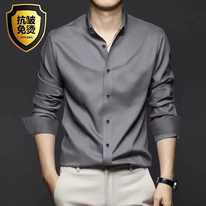 Men's long sleeved shirt formal spring and summer thin business leisure high-quality non-ironing breathable work clothes Good Vibrations