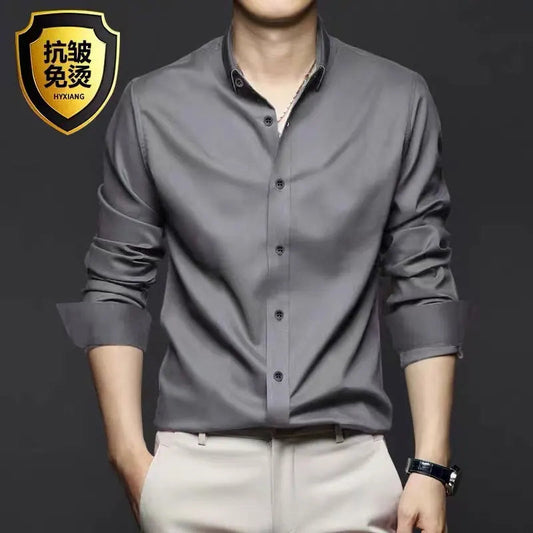 Men's long sleeved shirt formal spring and summer thin business leisure high-quality non-ironing breathable work clothes Good Vibrations