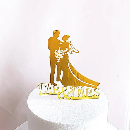 Mrs & Mrs Wedding Party Cake Topper Gold Black Ring Acrylic Wedding Cake Toppers Dessert Decoration Bride Groom Baking Supplies Good Vibrations