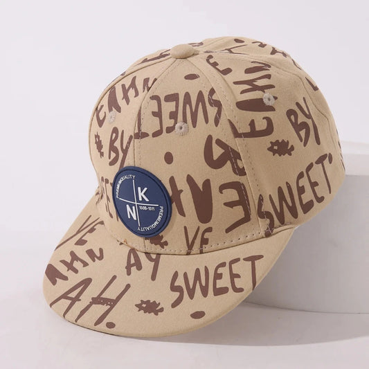 Children's Fashion Hats Spring And Autumn New Baby Graffiti English Flat Cap Kid's Hip-hop Baseball Caps Good Vibrations