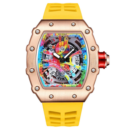 Fashion Mechanical Man Watches Classic Colorful RM Desgin Automatic Visable Wristwatch Causal Men Watch Rubber Strap Belt Good Vibrations