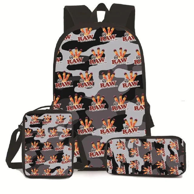 Creative Cigarette Rolling Paper Tobacco RAW 3D Print 3pcs/Set pupil School Bags Laptop Daypack Backpack Lunch bag Pencil Case Good Vibrations Adult Super Store