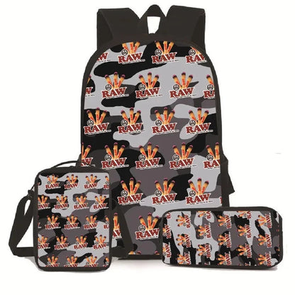 Creative Cigarette Rolling Paper Tobacco RAW 3D Print 3pcs/Set pupil School Bags Laptop Daypack Backpack Lunch bag Pencil Case Good Vibrations Adult Super Store