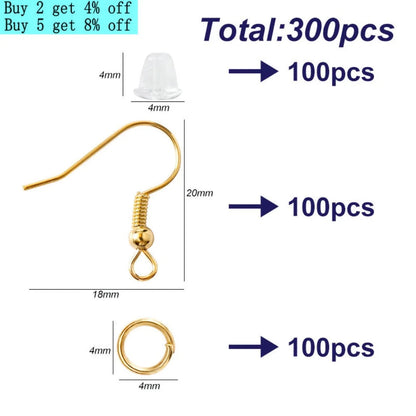 300Pcs Earrings Set Hypoallergenic Earring Hooks Jump Rings Clear Rubber Earring Backs For Jewelry Making Findings Accessories Good Vibrations