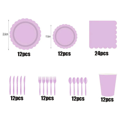 New purple party disposable tableware, baby shower, wedding party decoration, children's adult birthday party event celebration Good Vibrations