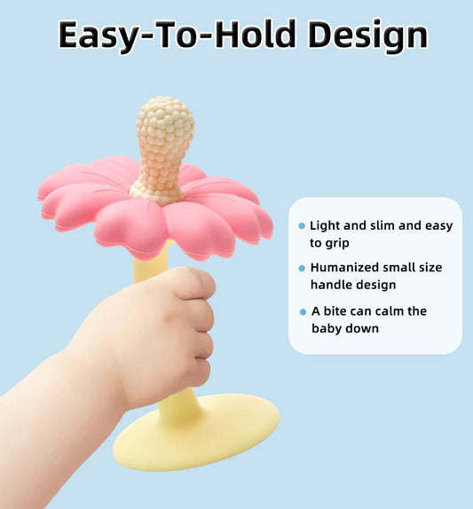 Baby Teether with Flower Shape and stand Base - Food-Grade Silicone, BPA-Free, Easy-to-Hold Chewing Toy for Infants Good Vibrations