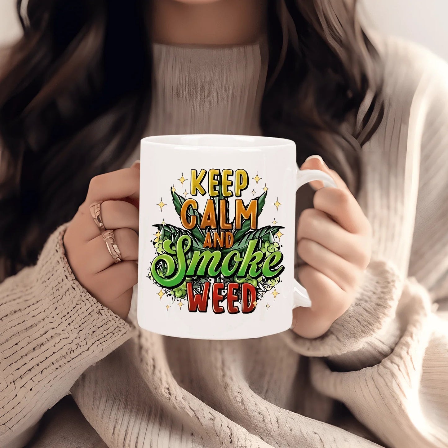 Keep Calm and Smoke Weed Ceramic Mug - Fun and Bold Design, Perfect Gift for Coffee Lovers, Unique Novelty Present Good Vibrations