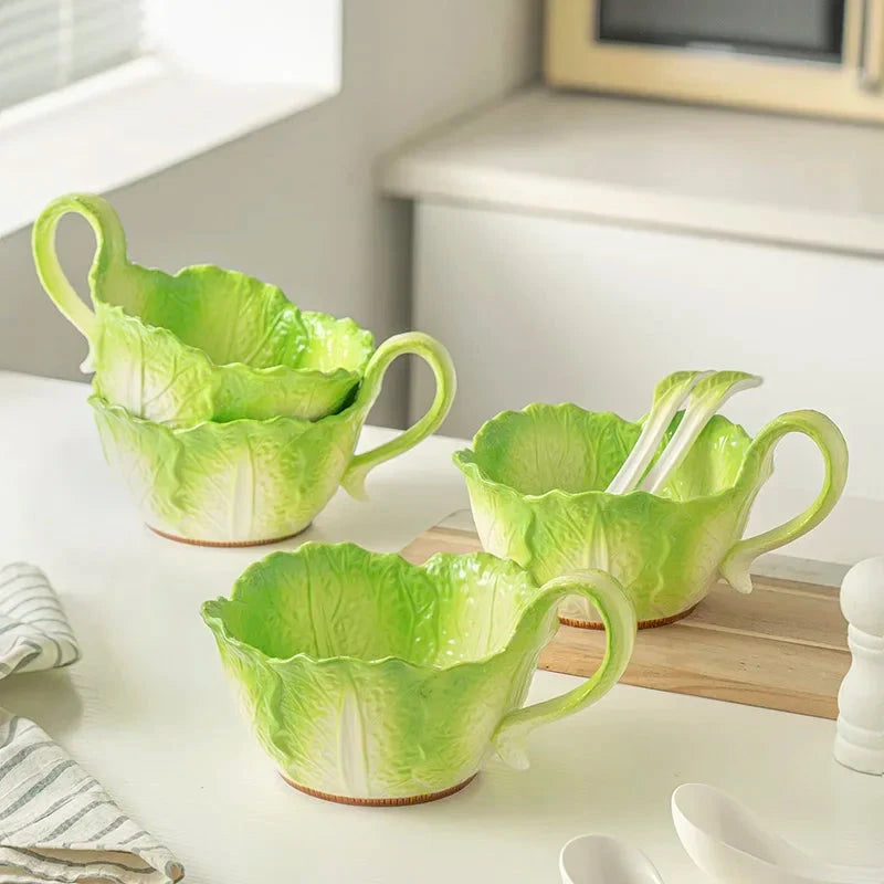 Creative Ceramic Imitation Cabbage Instant Noodle Bowl Large Soup Bowl Household Fruit Salad Bowl New Special-shaped Tableware Good Vibrations