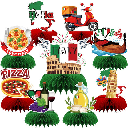9 PCS Italian Party Centerpieces Decorations Honeycomb Tables Decor Flag Red White Green Carnevale Di Venezia Birthday Decor Good Vibrations