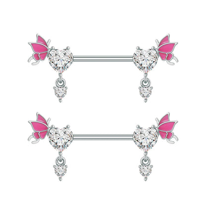A Pair Cute Heart Dangled Nipple Piercings Barbell for Women Pink Color Moon Butterfly Shaped Sexy Nipple Rings Shield Bar Sets Good Vibrations Adult Super Store