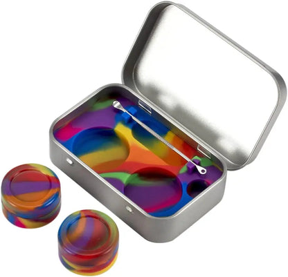 Portable Stainless Steel Tin Box 5ml Silicone Container Non-stick Storage Wax Carrying Case with Extra Stainless Steel Spoons Good Vibrations Adult Super Store