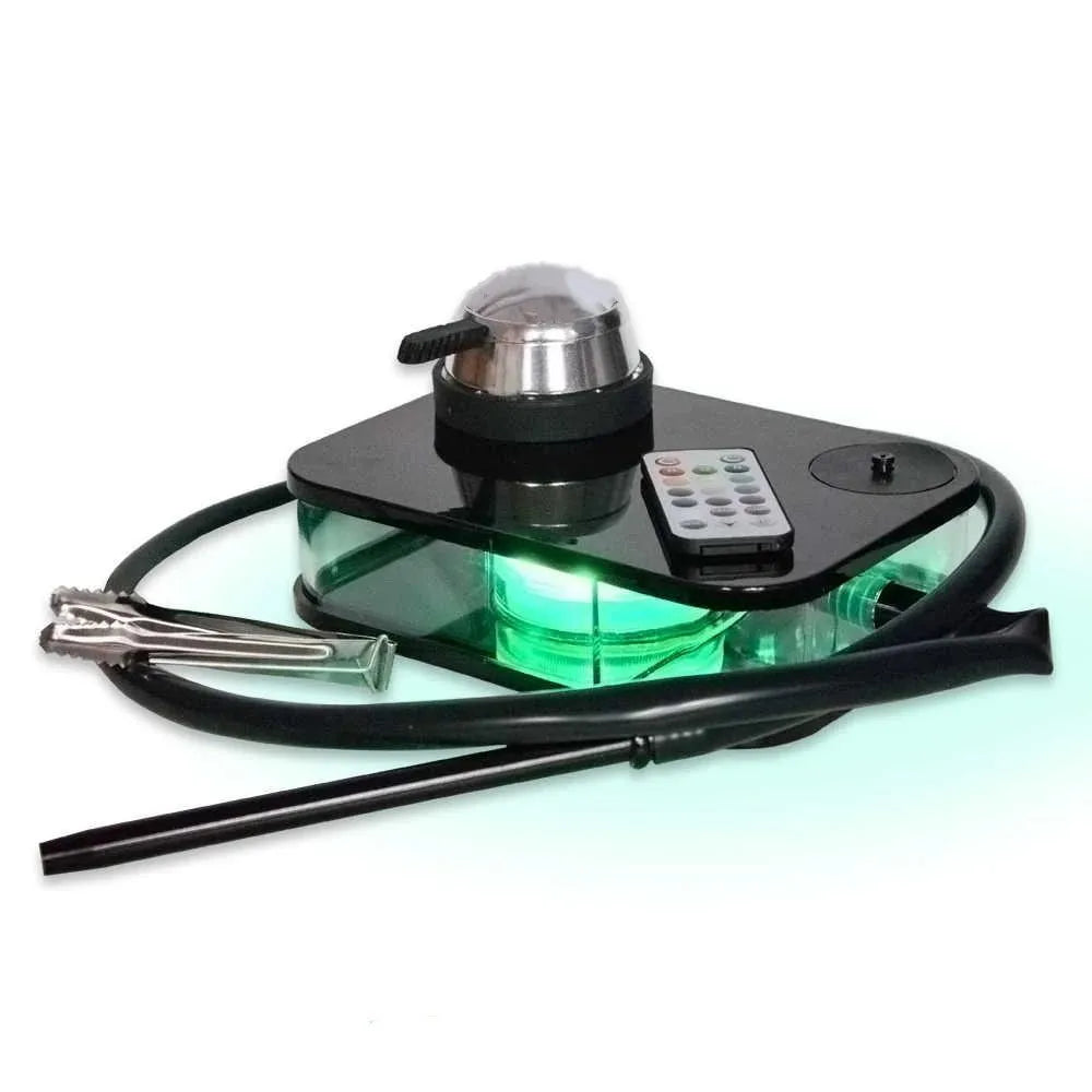 CRUSHER LED Smoking Pipe hookah set with green LED, remote, and silicone hose.