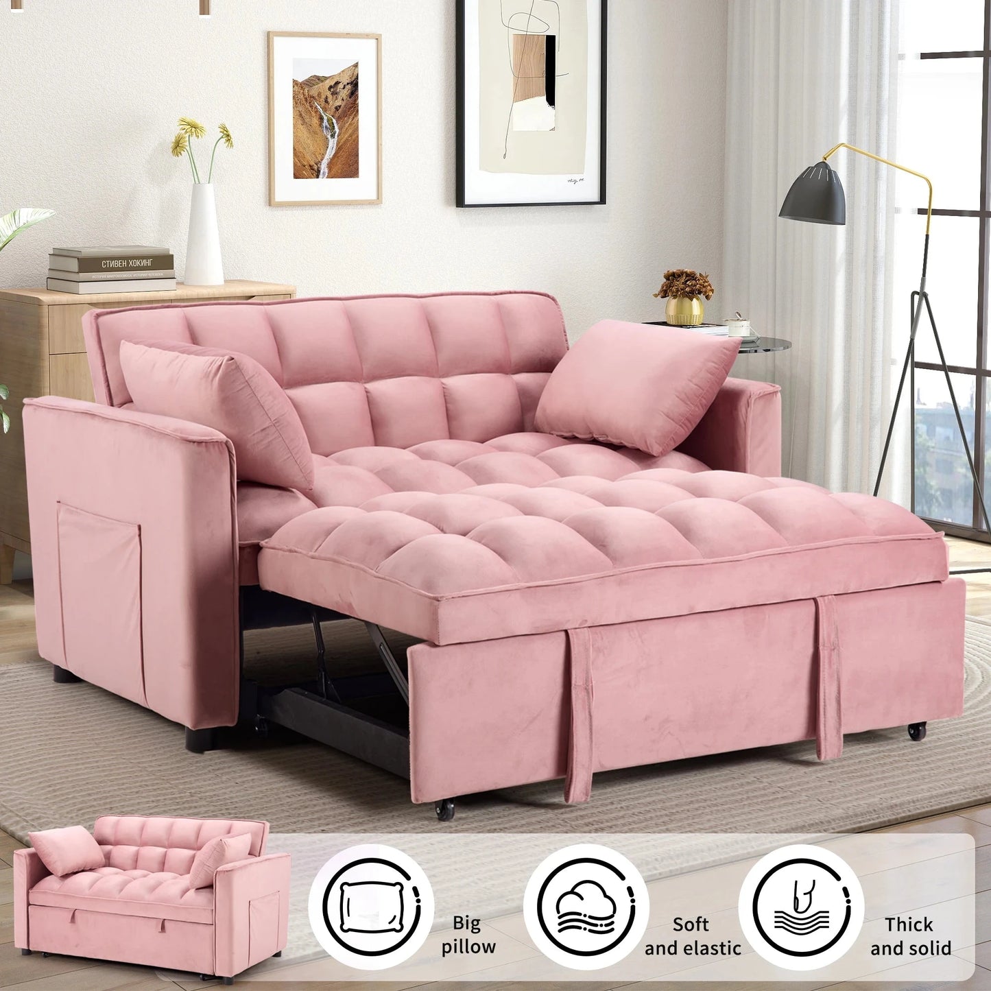 EBELLO 3-In-1 Multifunctional Modern Sofa Bed Comfortable Double Sofa With Pillows Good Vibrations