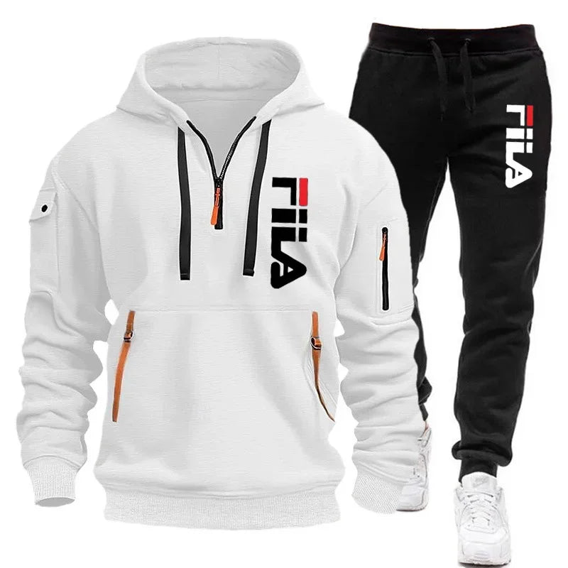 Autumn and Winter 2025 new men's hooded sweatshirt + pants two-piece set, outdoor multi-pocket men's pullover sportswear set Good Vibrations