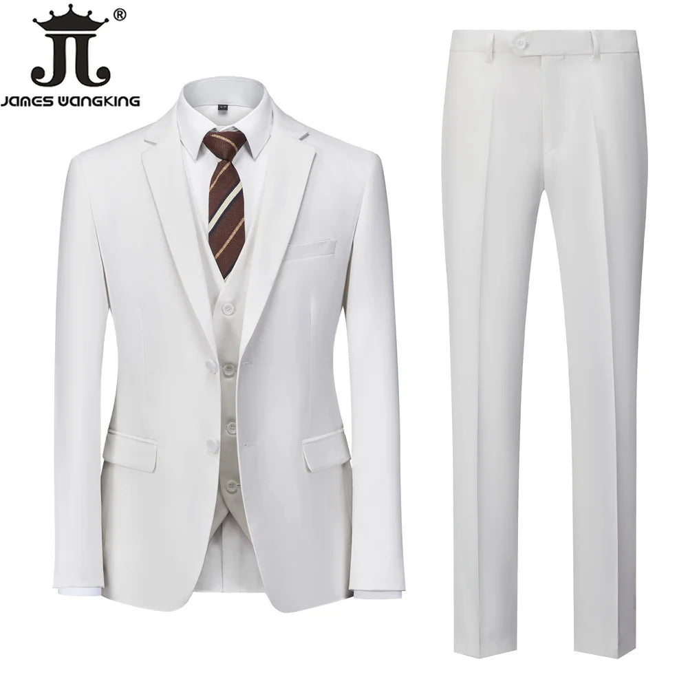18 Color M-6XL ( Jacket + Vest + Pants ) Boutique Solid Color Men's Official Business Suit Bride's Wedding Dress Party Male Suit Good Vibrations
