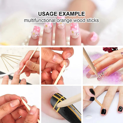 100/50pcs Nail Art Pusher Orange Wood Sticks Cuticle Pusher Remover Rhinestones Dotting Removal Manicure Pedicure Care Tools Good Vibrations