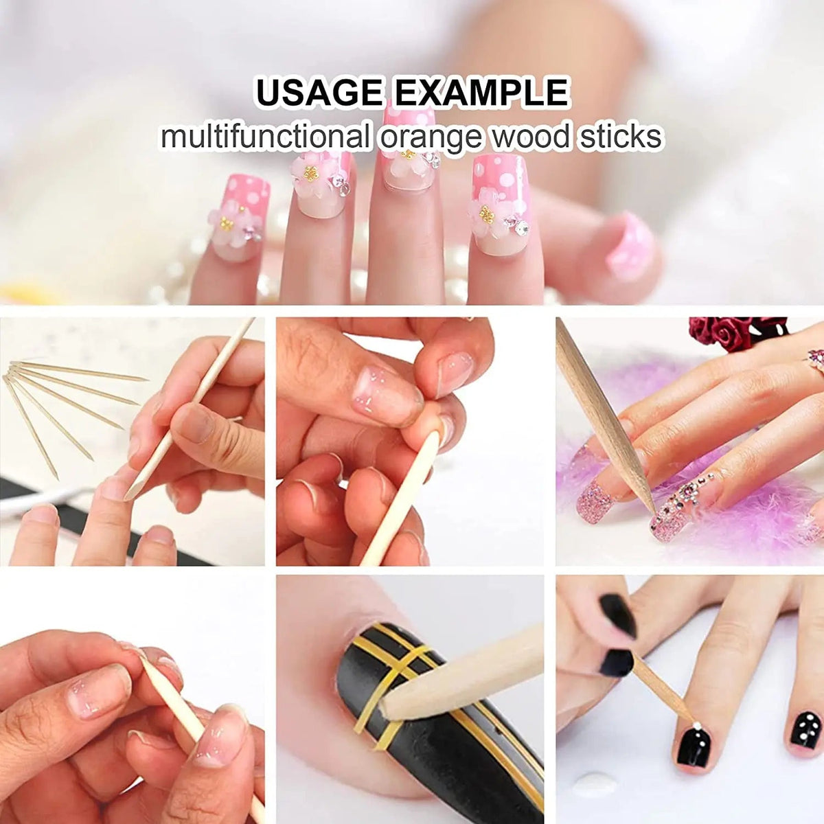 100/50pcs Nail Art Pusher Orange Wood Sticks Cuticle Pusher Remover Rhinestones Dotting Removal Manicure Pedicure Care Tools Good Vibrations
