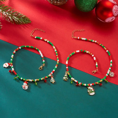 Christmas Necklaces for Women Girls Handmade Rice Beads X'mas Tree Santa Claus Snowman Gift Necklace Pendant New Year Jewelry Good Vibrations