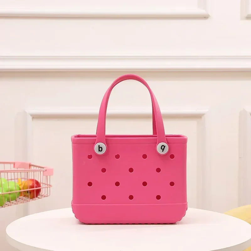 EVA Waterproof Summer Storage Basket Mini Kid Beach Bogg Bag Women Shopping Bag Picnic Rubber Jelly Tote Bogg Bag Kid Purses Good Vibrations