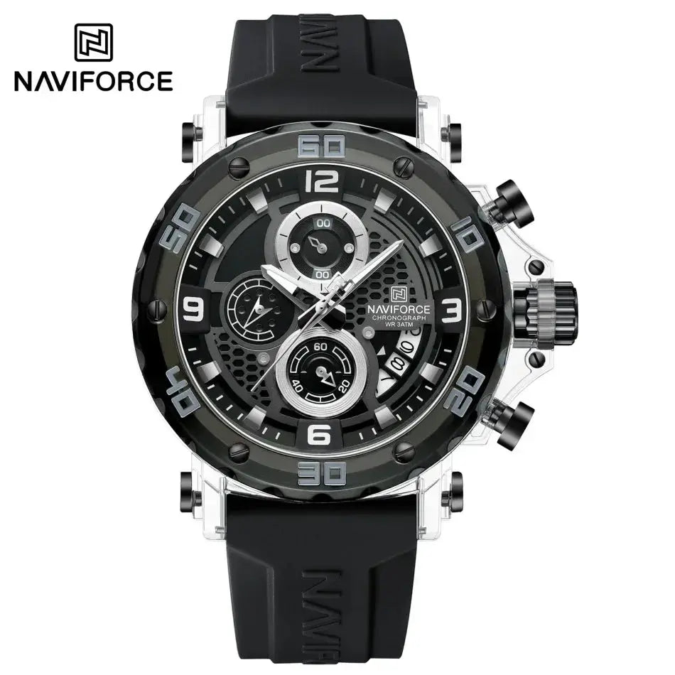 NAVIFORCE for Men Silicone Strap Luxury Fashion Quartz Watches Wrist watch Sports Chronograph 5TM Waterproof Male Watches GIfts Good Vibrations