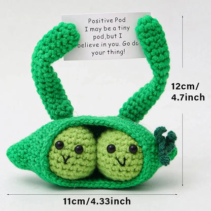 Positive Energy Pocket Hug Crochet Doll, Mini Handmade Knitted Plush Potato Turtle Vegetable Duck Funny Support Gift with Card Good Vibrations