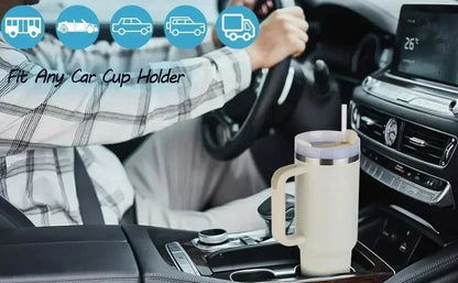 1200ML 304 Stainless Steel Insulated Water Bottle,Thermal Coffee Car Cup, Cold Hot Mugs Vacuum Flask With Handle Straw,For Sport Good Vibrations Adult Super Store