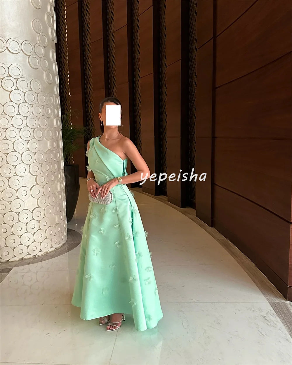 Customized Exquisite Formal Draped Applique Beading Flower A-line One-shoulder Midi Dresses Bespoke Occasion Dresses Formal Good Vibrations