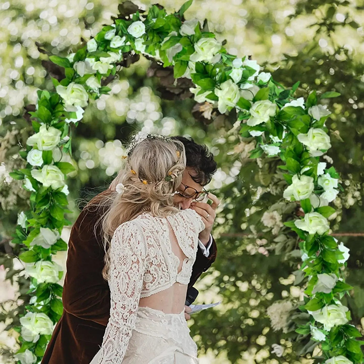 Artificial White Flower Garlands, Rose Vines, Fall Decor, Faux Floral, Wall Hanging Plants, Wedding, Home Party, 5 Pack, 37.5 ft Good Vibrations