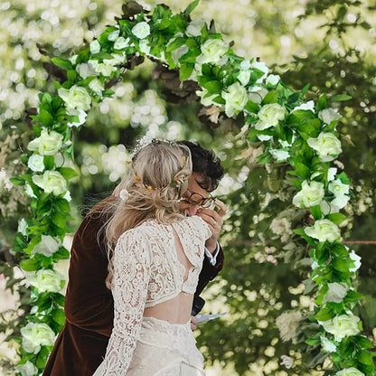 Artificial White Flower Garlands, Rose Vines, Fall Decor, Faux Floral, Wall Hanging Plants, Wedding, Home Party, 5 Pack, 37.5 ft Good Vibrations