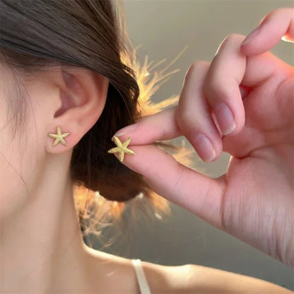 Fashion Asymmetric Ocean Style Earrings Stud  For Women Starfish Shell Earring Ear Ring Imitation Pearl Zircon Jewelry Gift Good Vibrations