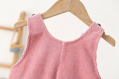1-4Y Autumn Kids Clothes Korean Style Girls Overalls Corduroy Girls Jumpsuits Embroidery Kids Outfit Good Vibrations