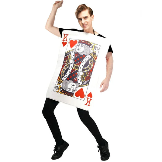 Man wearing King of Hearts poker card costume for party and carnival