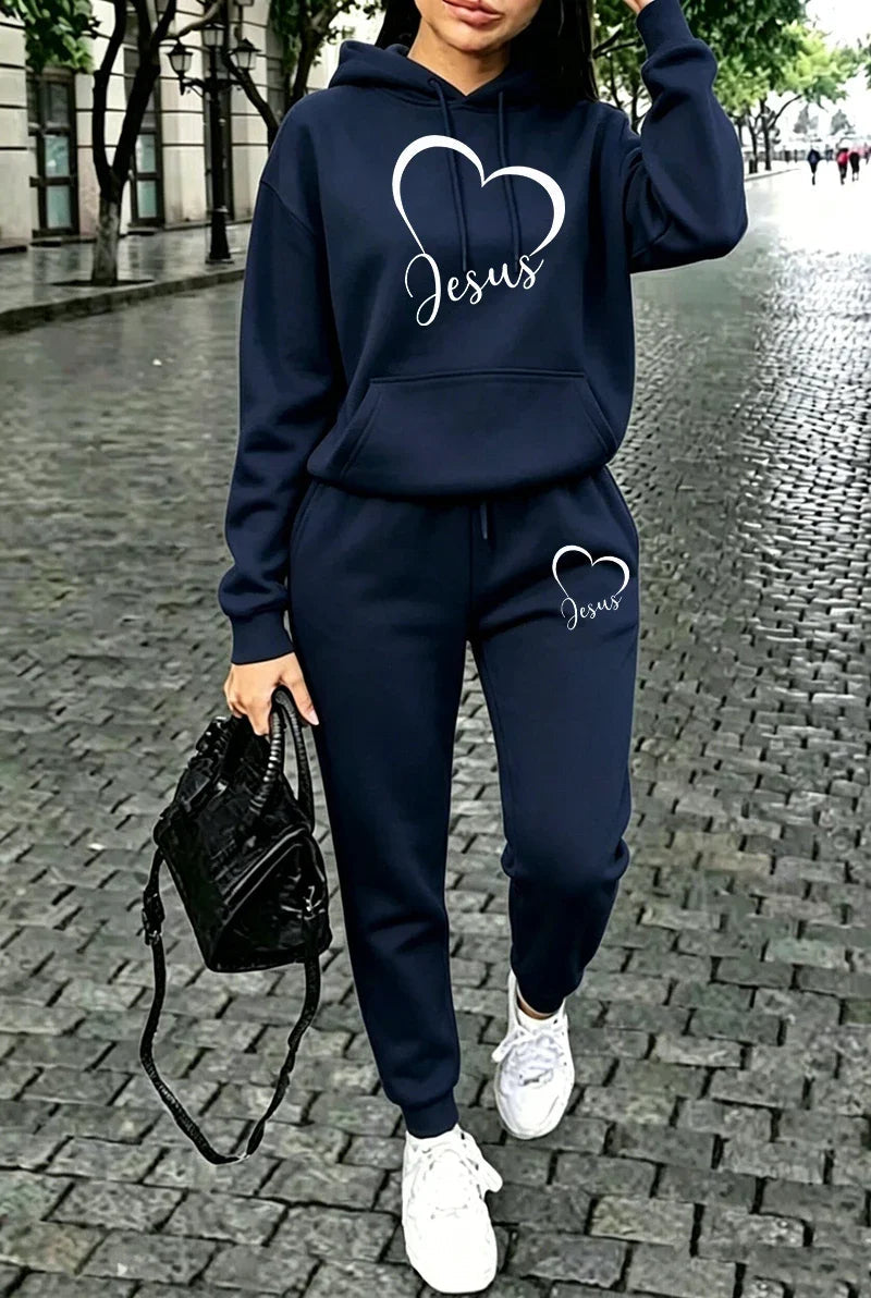 2026 Womens Outfits Casual Hooded Sweatshirts Outdoors Sports Jogging Woman Clothing Fall Winter Street Single Item Hoodie Pants Good Vibrations