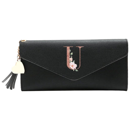 Wallet Black Small Leather Coin Purse Rfid Blocking Wallet Rose Gold Pattern Mini Purse with ID Window for Women Good Vibrations