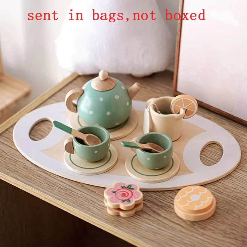 Wooden Afternoon Tea Set Toy Kitchen Accessories Tea Party Food Play Early Educational Toys for Toddlers Girls Boys Kids Gifts Good Vibrations