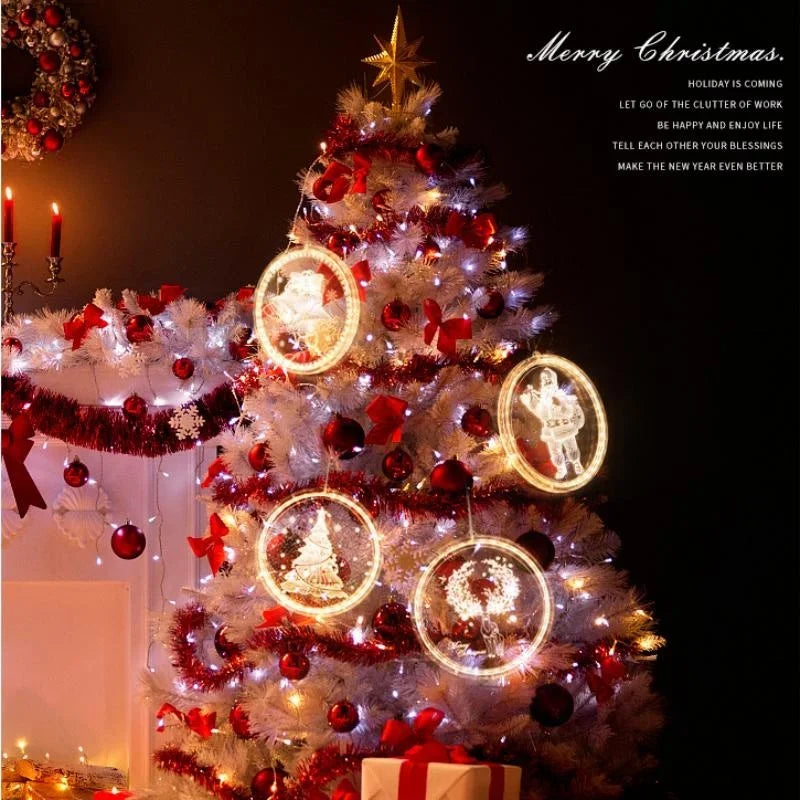 Merry Christmas LED Fairy Lights Santa Claus Elk Living Doors Windows Decoration New Year Gift 2025 Christmas Tree Hanging Light Good Vibrations