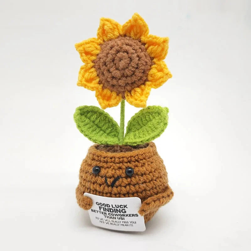 Positive Energy Crochet Doll Pocket Hug Handmade Knitted Plush Rose Sunflower Tulip Cactus Love Funny Emotional Support Gift Good Vibrations