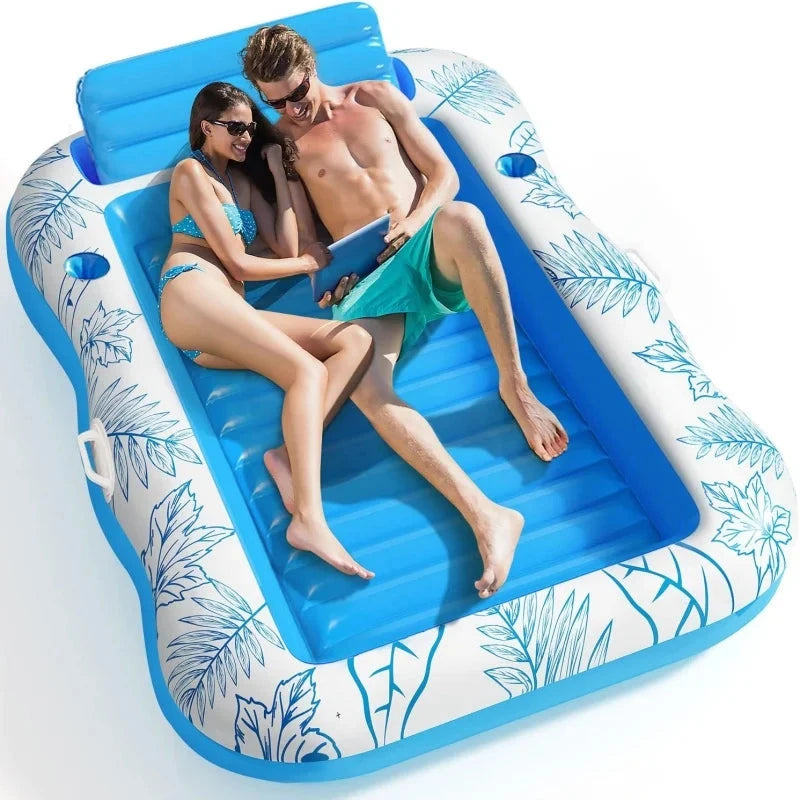 Inflatable Adult Pool Lounger Float - Large Beach Sun Tanning Floaty Raft Sunbathing Water Lounge Floaties Tub with Drink Holder Good Vibrations