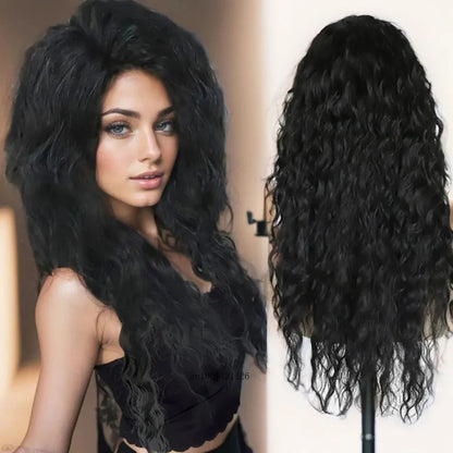GNIMEGIL Synthetic Long Wave Cur Wigs Female Natural Brown Wig with Clip Free Part Side Bangs 80s Curly Wigs for Women Ombre Wig Good Vibrations
